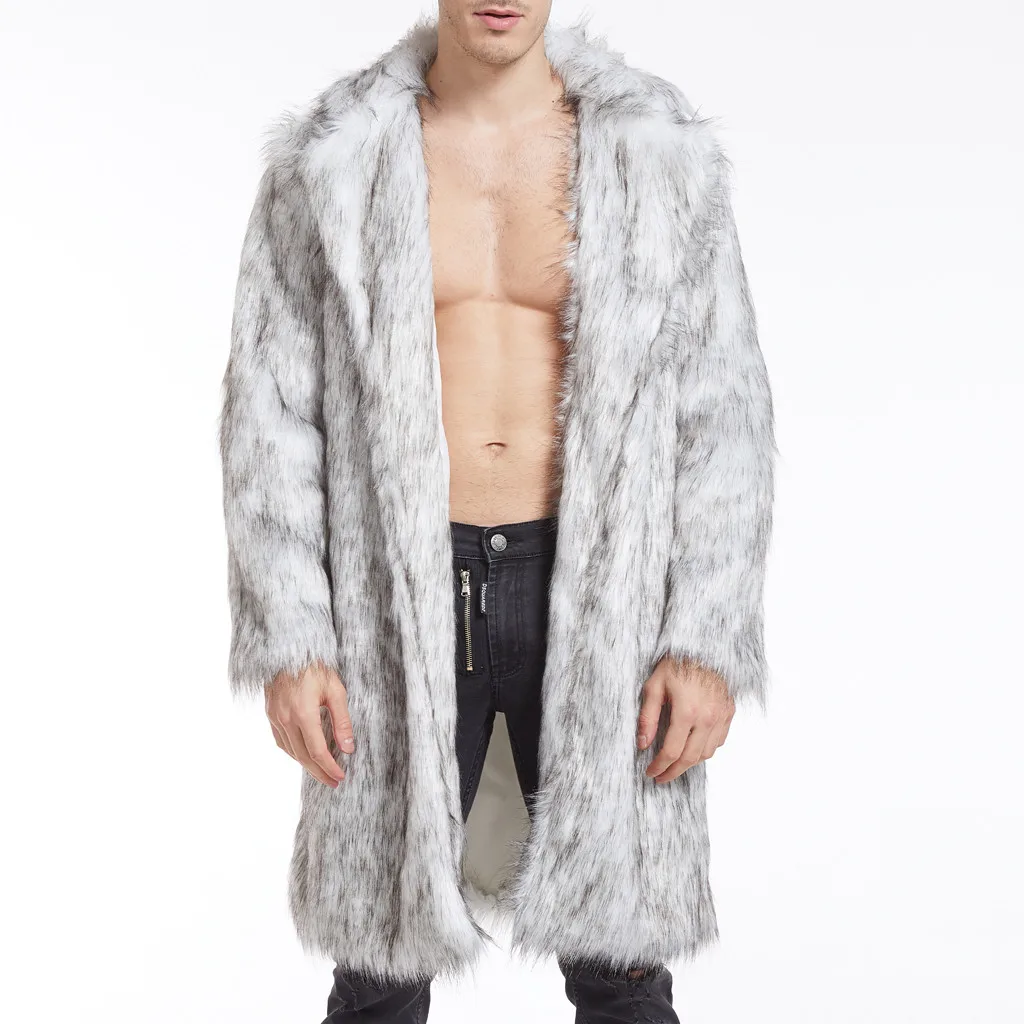 

Men's Imitation Fox Fur Midi-Length Jackets Winter Warm Plush Cardigan Luxury Fleece Outwear Coats Handsome Male Clothes Parkas