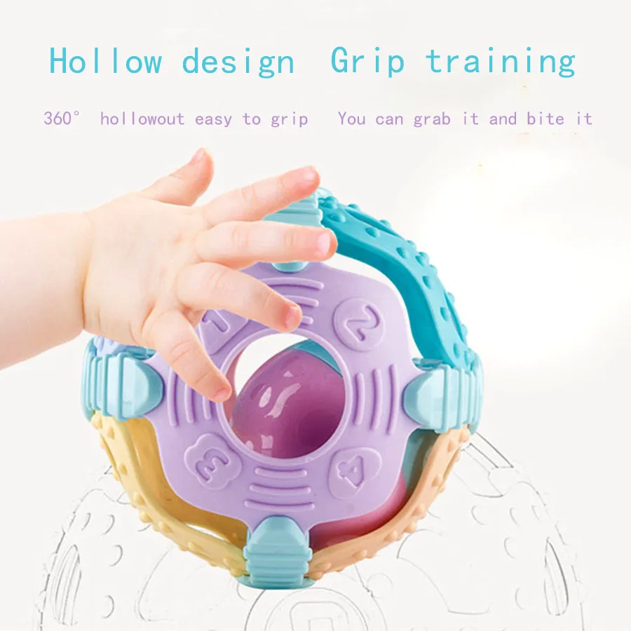 Hochet à main pour enfants/balle en caoutchouc souple éducative/jouet monfortable en caoutchouc souple apaisant pour 1-6 ans