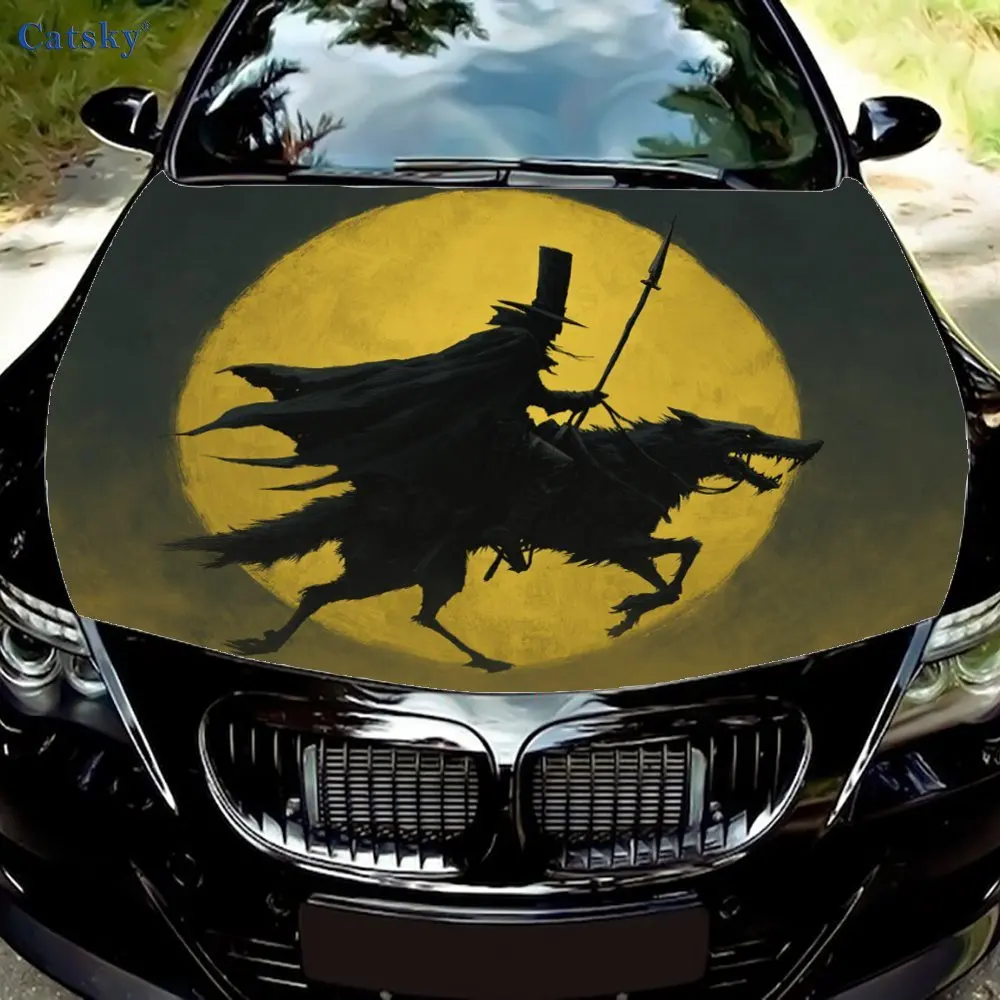 Pegatina de vinilo para capó de motor de coche Night Moon Hunter envuelta con película de vinilo, pegatina para capó de motor, fil protector para capó de motor de coche