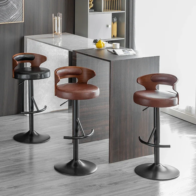 

Solid Wood Adjustable Height Creative Retro Midcentury Economic Bar Chairs Unique Fashion Backrest Sillas De Bar Furniture
