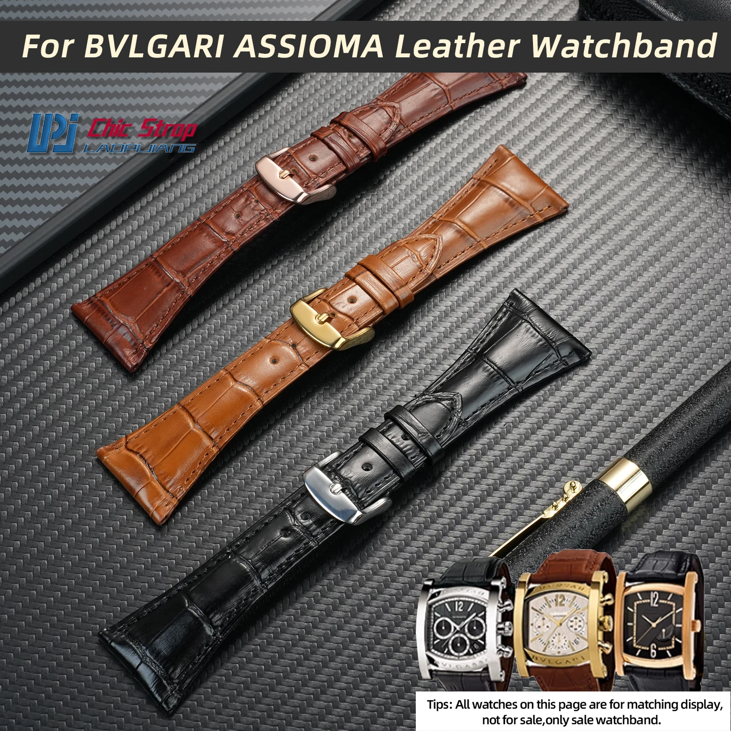

For BVLGARI ASSIOMA Series Cowhide Leather Watch Strap Fashionable High-end Business Leather Watchband 26mm 28mm Large Size Belt