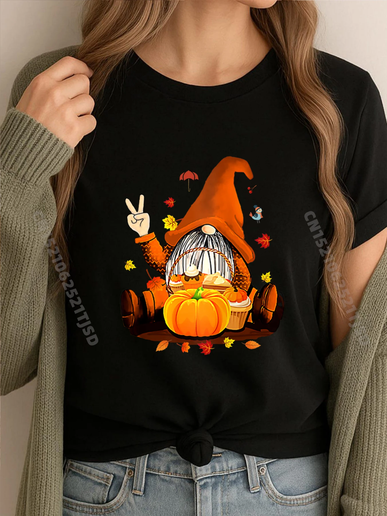 

Гномы, осенняя милая христианская футболка на Хэллоуин, День Благодарения, женская молодежная осенняя мужская одежда, свободная