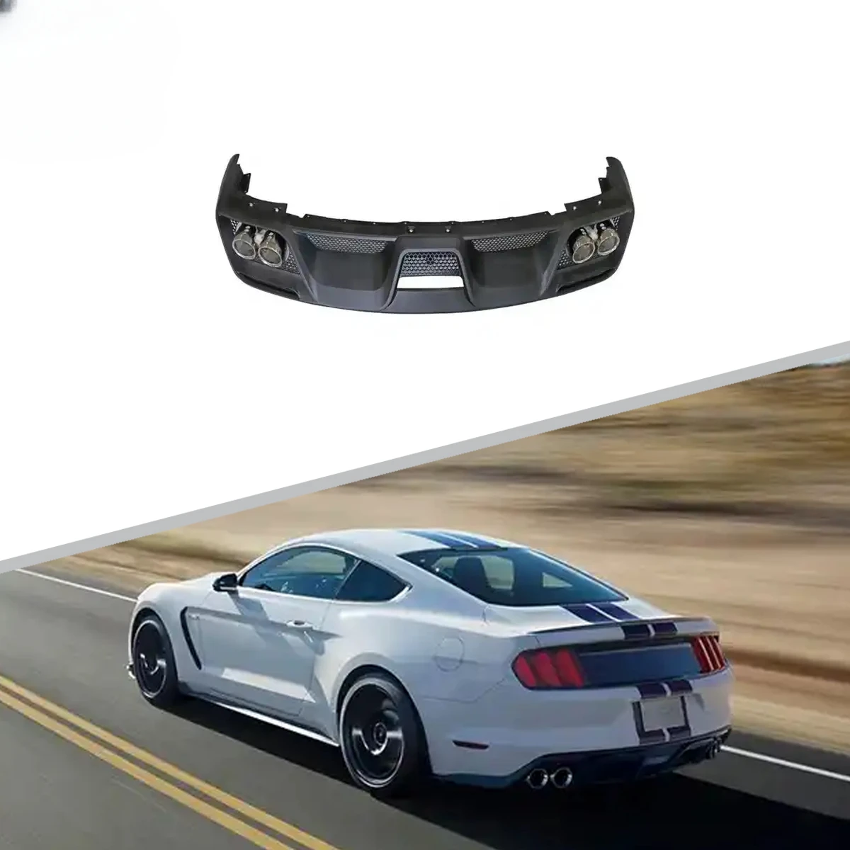 GT350 Style Car Bumper Rear Diffuser Lip With Tail Tips Pipe For Mustang 2015-2017