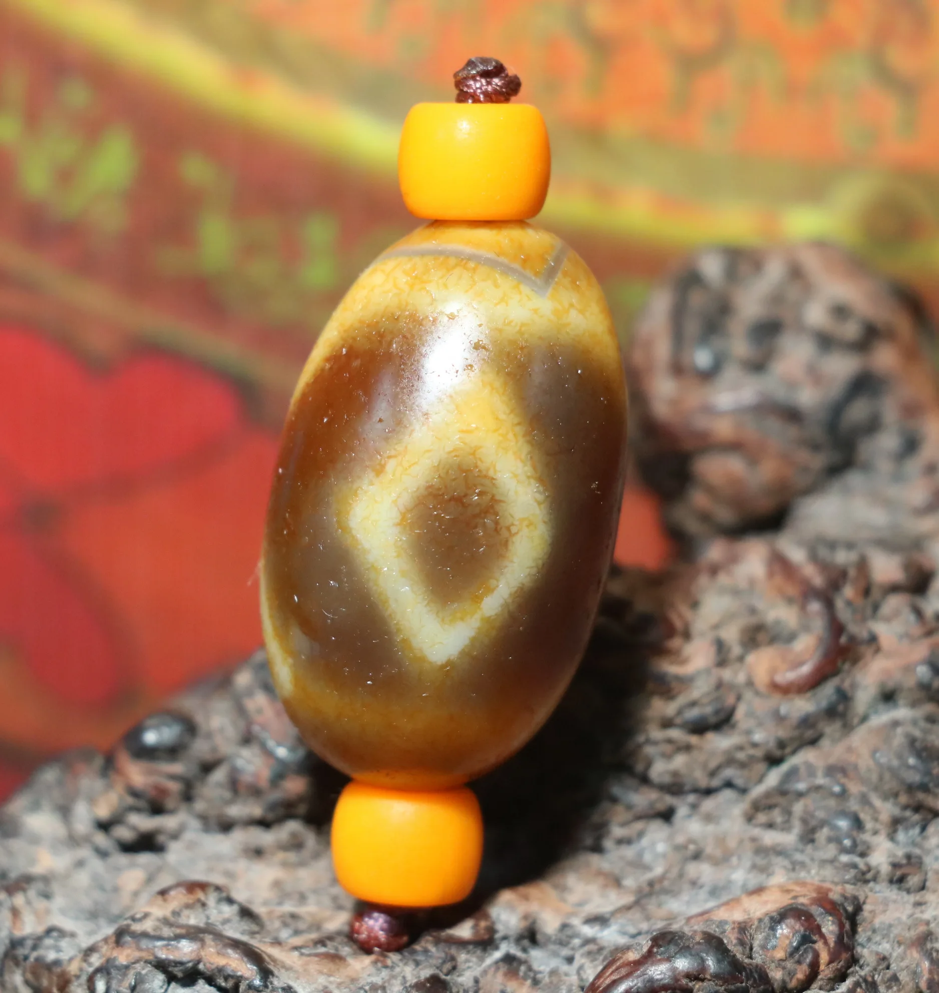 Treasure Talisman Energy Tibetan Old Agate Kingkong Eyed Peak Success Big Daluo dZi Bead Amulet timestown Free shipping