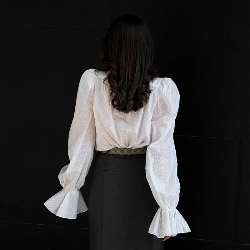 2024 Autumn French Jacquard Puffy Sleeve Shirt Design Sense Of Niche Casual Fashion Temperament Commuter Women