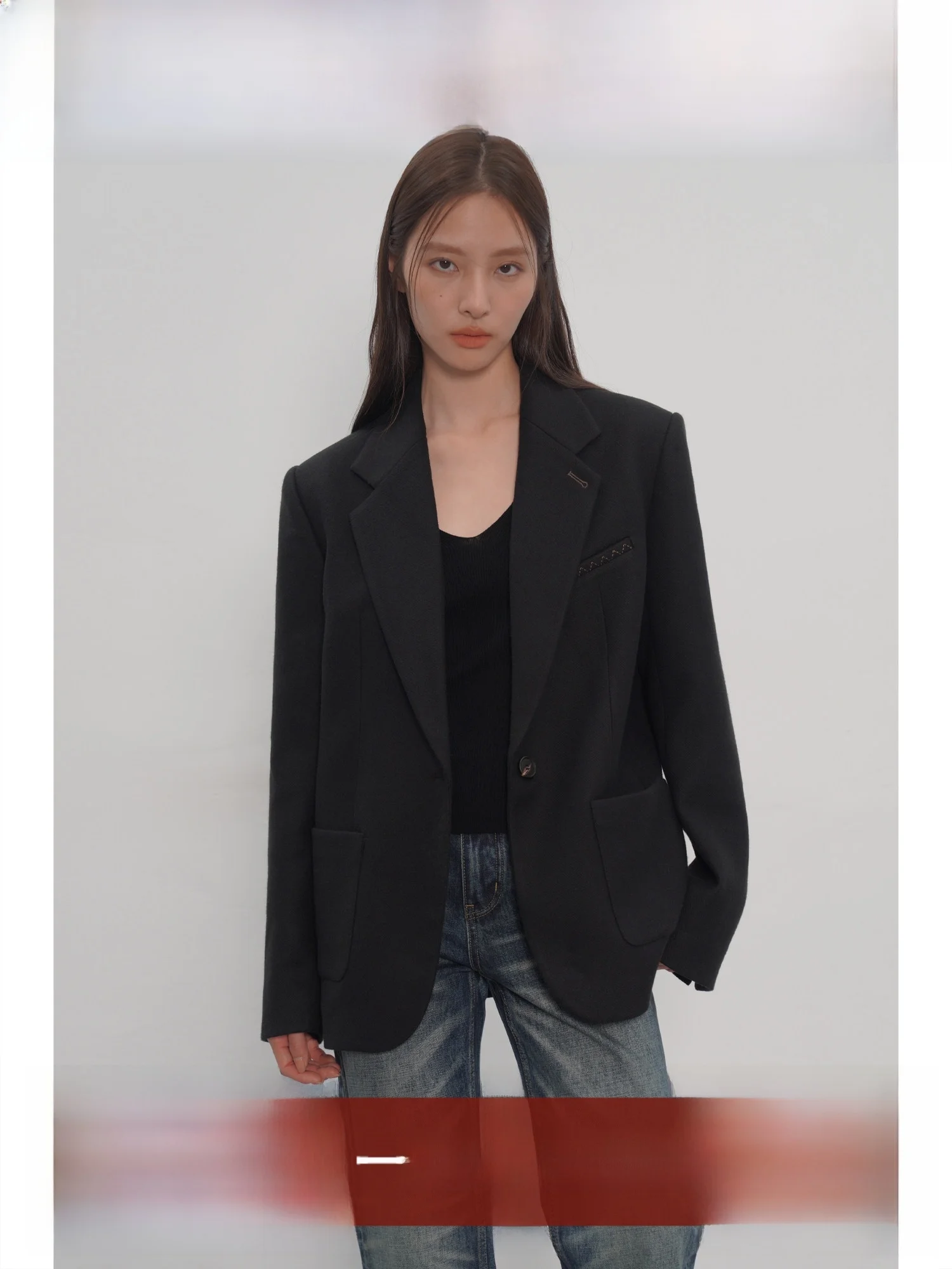 

EIGHTHMONTH Casual Sle Women's Bla Suit Jaet Ele Loose Simple Design Winter New Arrival Faionable Outerwear