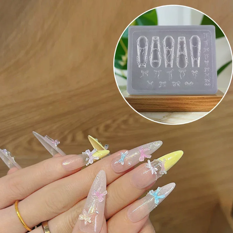 Bowknot Bead Chain Ribbon 3D Acrylic Mold Nail Art Decorations DIY Design Silicone Nail Art Mold Template For Nail Charms