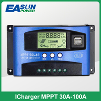 MPPT Solar Charge Controller 30A 40A 50A 60A 100A Dual USB LCD Display 12V 24V Solar Cell Panel Charger Regulator with Load