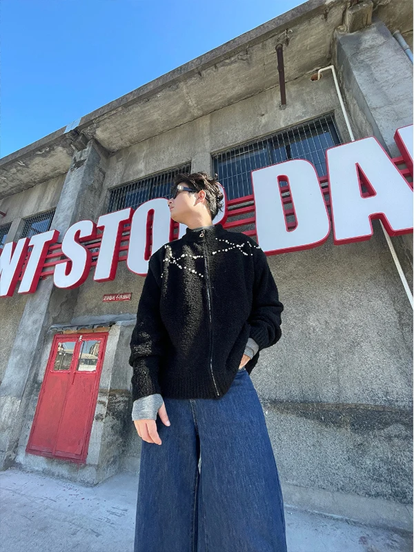 

Трендовый вязаный кардиган Tangz Studio Heavy Du Zipper: утепленный, повседневный, свободного кроя, унисекс