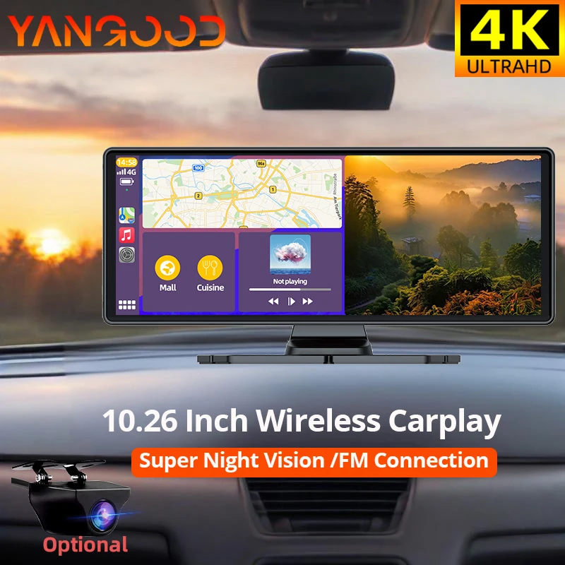 

10.26 Inch 4K WIFl AUX Car DVR CarPlay Auto Large Screen Bluetooth Connection Optinnal 1080P Rear Camera GPS Navigation
