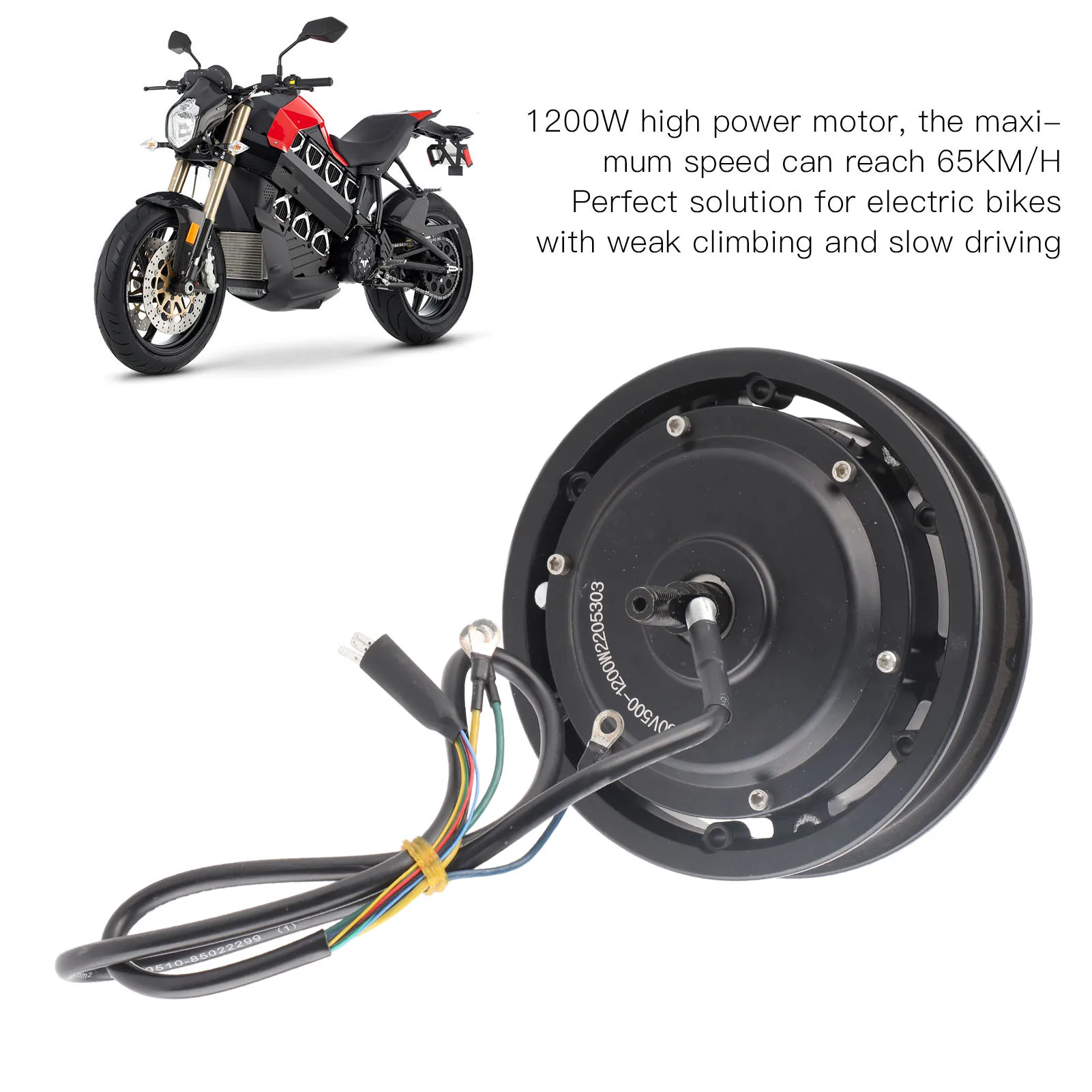 10 Zoll bürstenloser Radnabenmotor mit Scheibenbremse, 1200 W, 1250 U/min, IP54, wasserdicht, für Elektrofahrrad, Roller, Motorrad, bürstenloser Nabenmotor