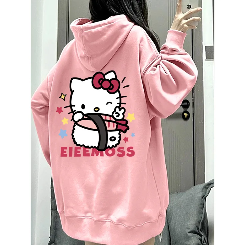 Sanrio Cute Cartoon Sushi Hello Kitty Hoodies Sweatshirts Anime Kawaii Women Autumn Loose Casual Versatile Tops Gift