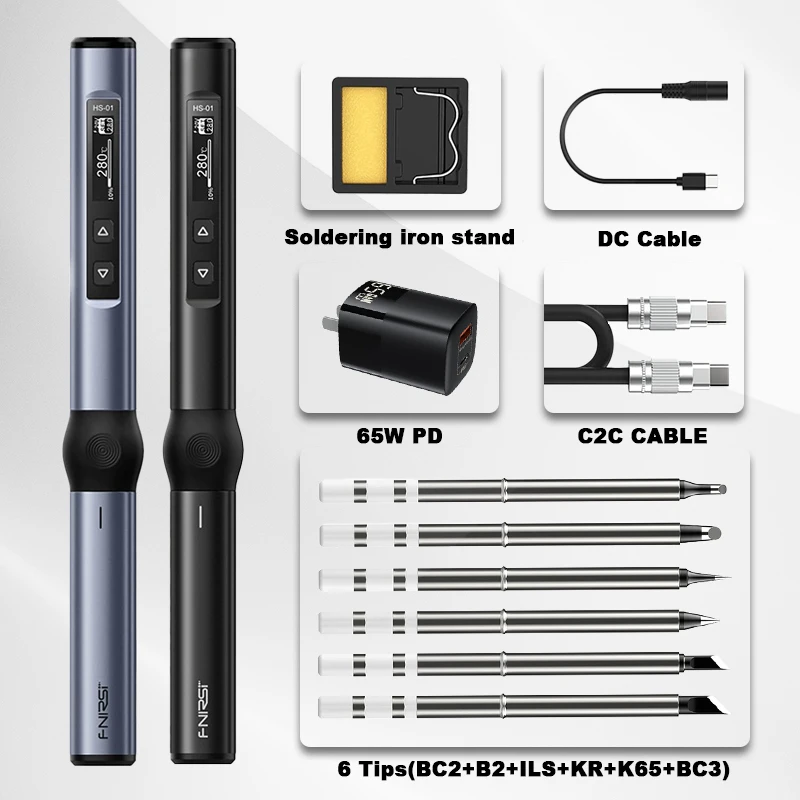 FNIRSI HS01 Original Smart Soldering Iron HS-01 PD Solder Cautin Station HS 01 Welding Equipment Electric Machine Tools FM65 Tip