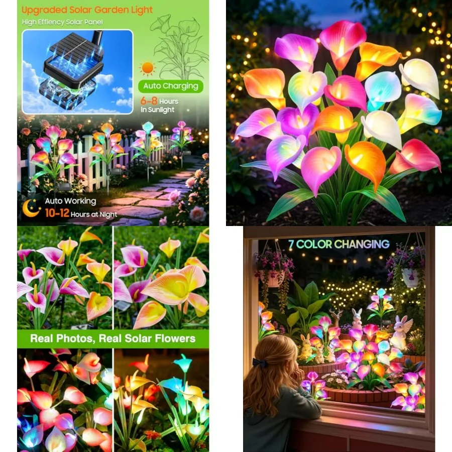 Solar Lights Outdoor Decorative, 4 Pack Color Changing Solar Garden Lights With 20 Calla Lily Flower Lights, Solar Flowers Outd