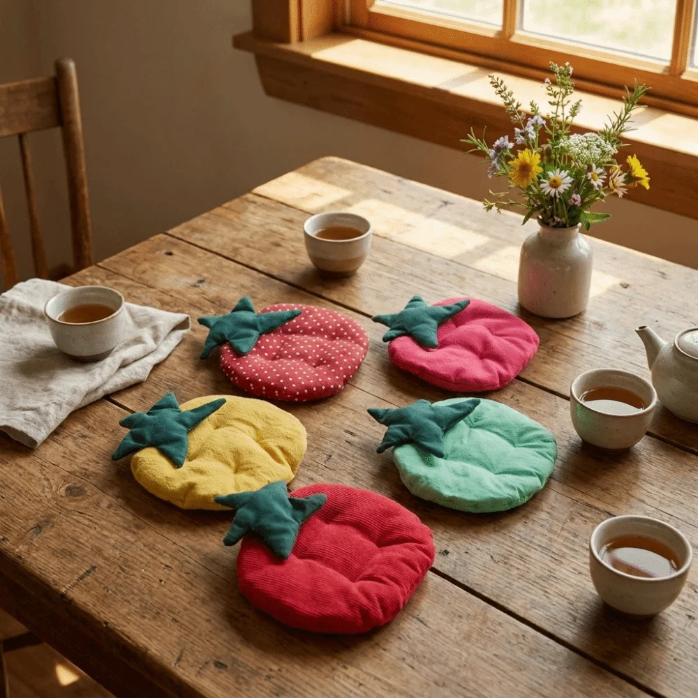 Washable Thick Tomato Shaped Coaster Anti-Scalding Kawaii Insulation Pad Decorative Non-Slip Tea Cup Mat Table Decoration 5