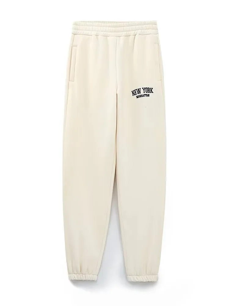 

Willshela Women Fashion Printed Beige Straight Jogging Pants Vintage High Elastic Waist Full Length Female Chic Lady Trousers