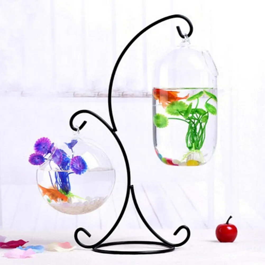 2pcs Glass & Metal Flower Pots with Stands for Plants, Table Decor, Christmas Display, Hanging Vase