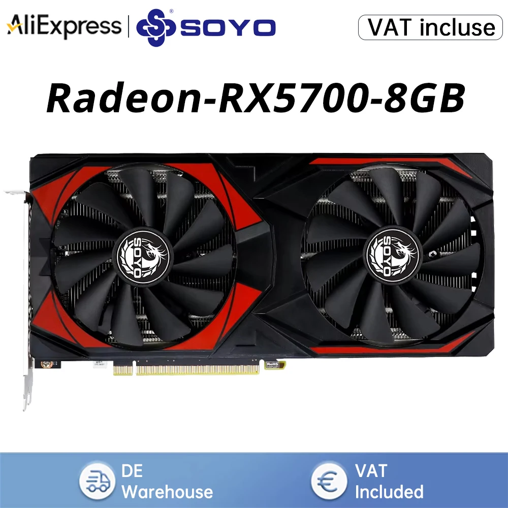 SOYO AMD RX5700 8GB Grafikkarte GDDR6 256Bit 8pin+6pin 7nm PCIE4.0 DP*3 HDMI*1 Grafikkarte für Desktop-Computer Gaming GPU - RX 5700 8G