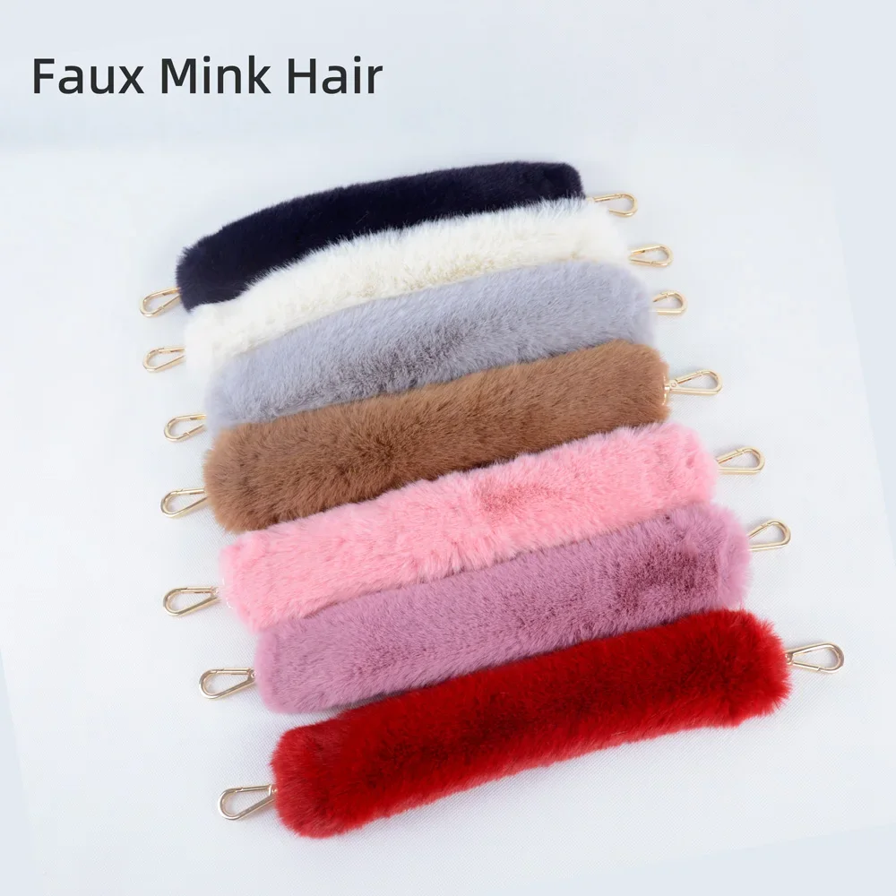 2024 Winter Imitation Mink hair furry Short bag handles faux rex rabbit Fur plush Belt strap  for Women Handbag Replacement