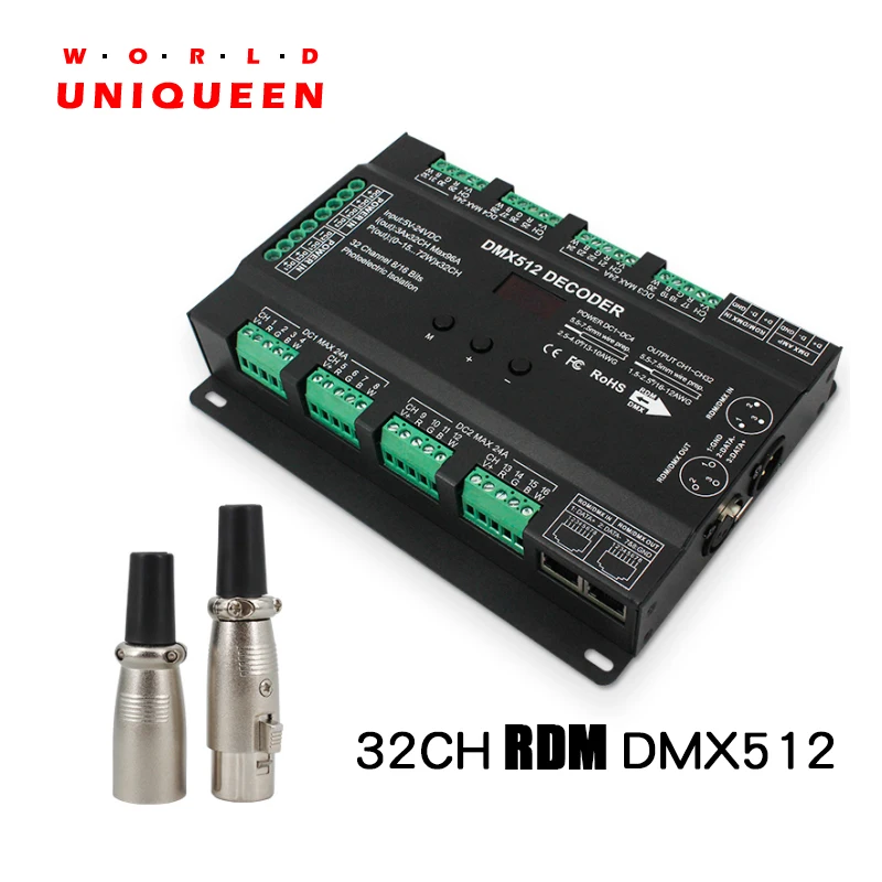 4CH 32CH RDM DMX512 LED light signal decoder, high power DMX decoder, DC12-24V support