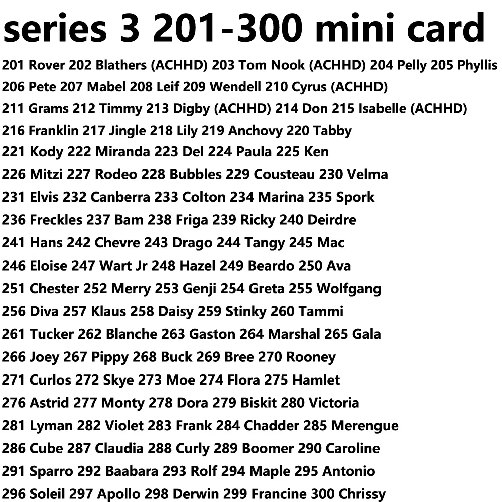 ACNH-Verbindungskarte Serie 1 bis Serie 5, Sanrio S1 bis S6-Karte, NTAG215, NFC-Druck, Tierkarte, Arbeit für NS-Schalter