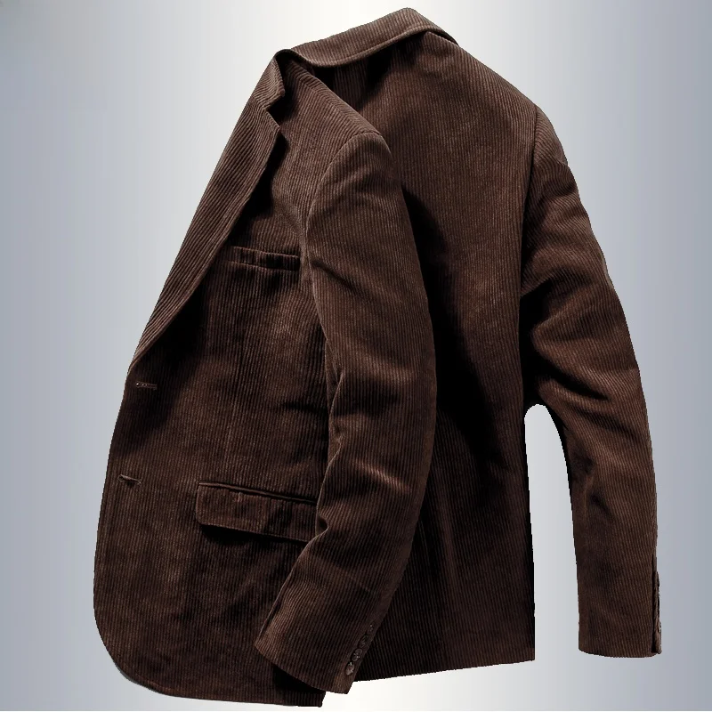 

Casual Cotton Velvet Men's Suit Jaet Loose Fit Retro Sle Spring Autumn Faion Urban Wear Stand Cut Button Decoration