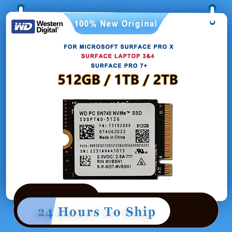 Western Digital WD SN740 2TB 1TB 512GB M.2 SSD 2230 NVMe PCIe Gen 4x4 SSD For Microsoft Surface ProX Surface Laptop 3 Steam Deck