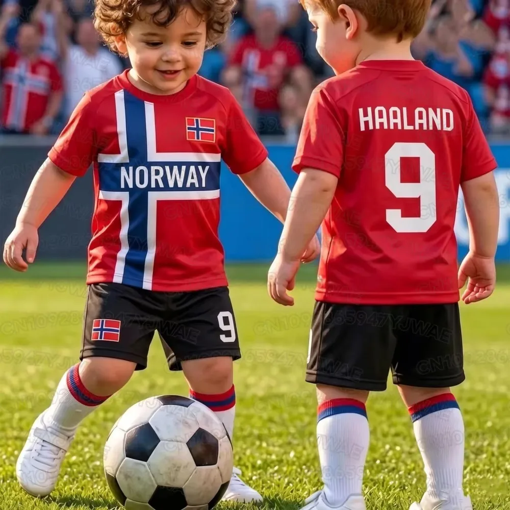 2026 Women Men Norway Fans Shirt and Shorts Summer Kids 2 Piece Set Special NO.9 HAALAND Football Jersey Shorts Set