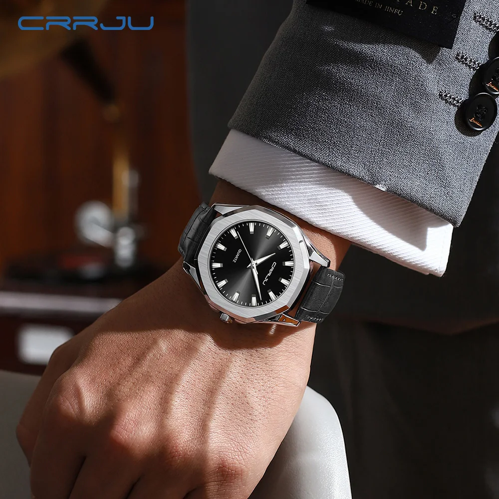 CRRJU New Casual Minimalista Quartz Men\'s Watches with Leather Strap Simple Luminous Hands Male Clock