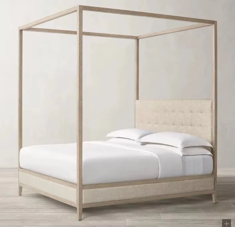 

* Luxury Modern French Contemporary Home Furniture Wooden Bed Fabric Panel Canopy Bed