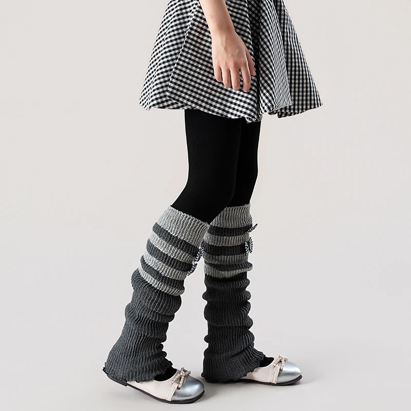2026 Lolita Bow Leg Warmers for Children Striped Knit Cuffs with Lace Trim Cute Kawaii All Season Fashion Sock Sleeves Versatile