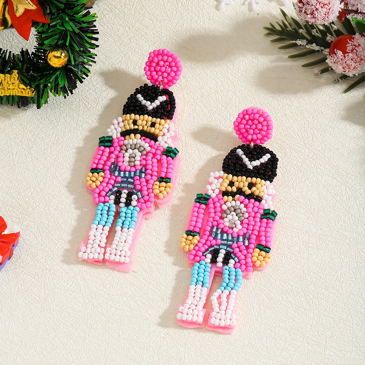 أقراط كسارة البندق، عيد الميلاد اليدوية حبات الأرز كسارة البندق الأقراط الجندي، الاحتفال عطلة حزب مجوهرات اكسسوارات #3