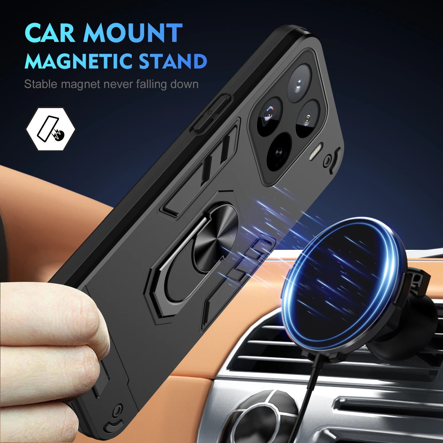 Case for Xiaomi 15 Pro 5G Xiomi 15Pro Car Magnetic Ring Holder Silicone Hard Armor Shockproof Phone Cover Xiaomi15Pro Shell