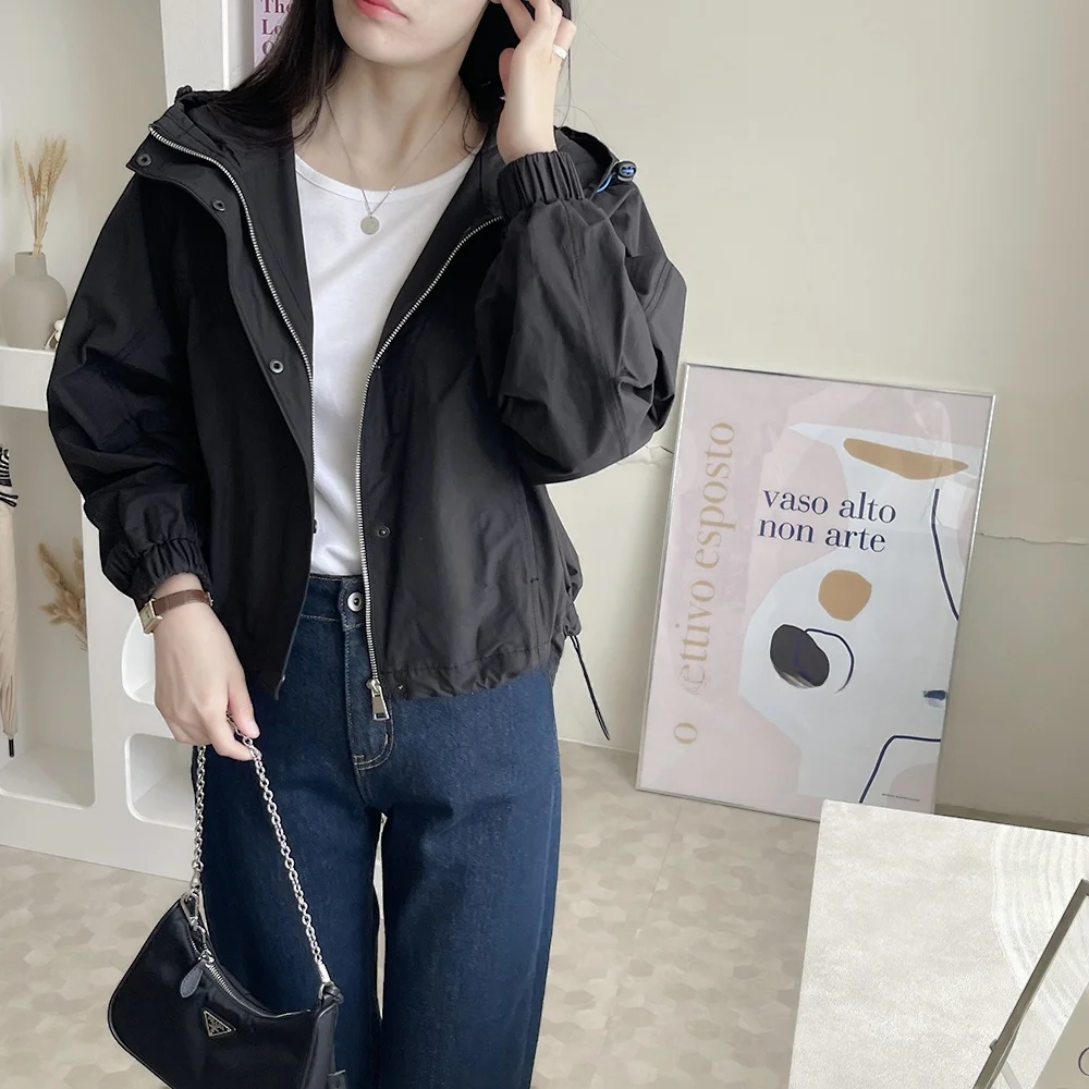 Efek Pelangsingan, Siap Pakai Saat Bepergian, Jaket Bertudung dengan Tali Serut, Pelindung Matahari atau Pakaian Luar Serbaguna, Lengan Panjang, Penutup Ritsleting