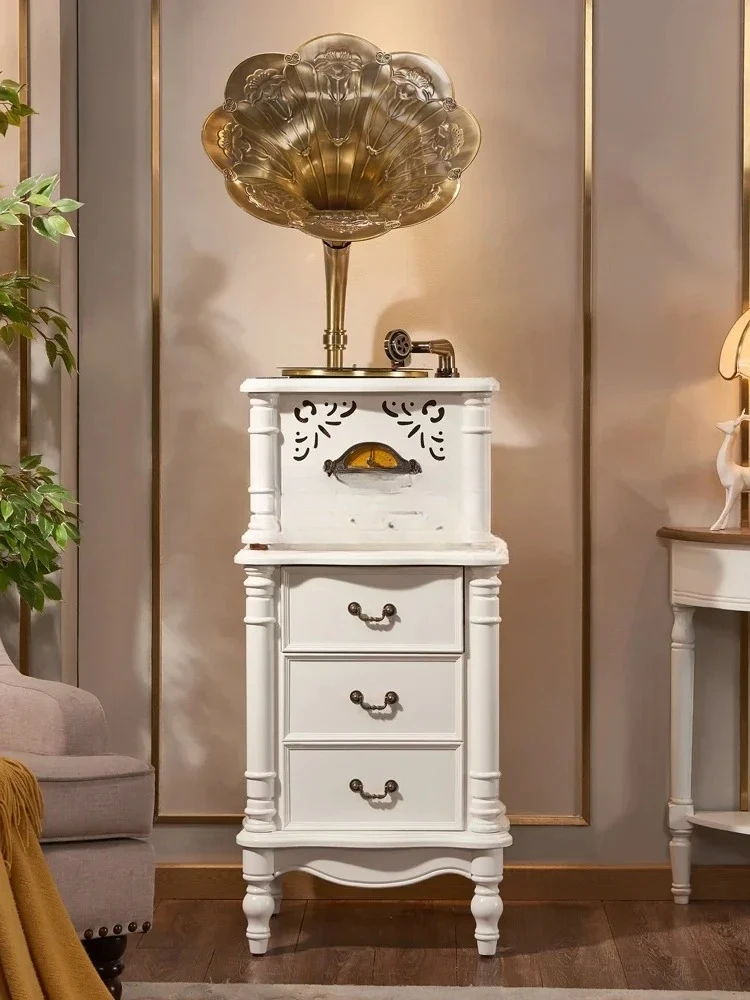 

A55 Gramophone retro modern vinyl record player American European style living room record player big speaker stereo white advan