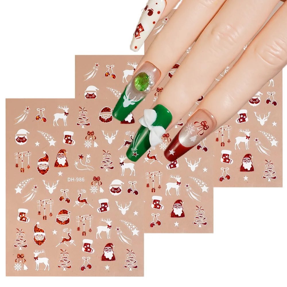 

1/5/10pcs Christmas Nail Stickers Snowflake Heart Cherry 3D Flat Nail Art Stickers DIY Self Adhesive Manicure Decoration Decals