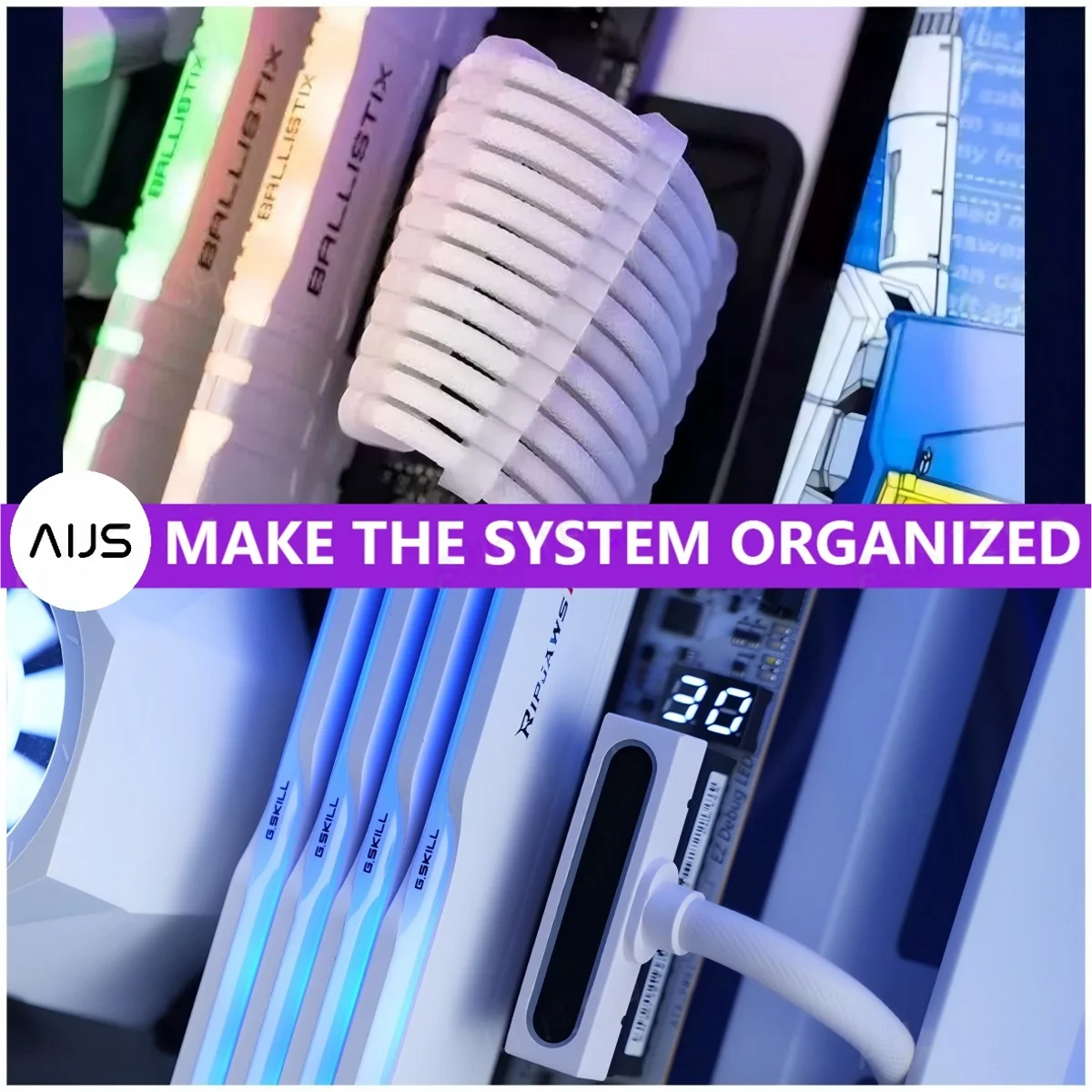 Удлинительный кабель для материнской платы AIJS ATX24Pin, 18AWG 90 °   Прямоугольная конструкция, кабель ARGB 5 В 3-контактный разъем «папа-мама»