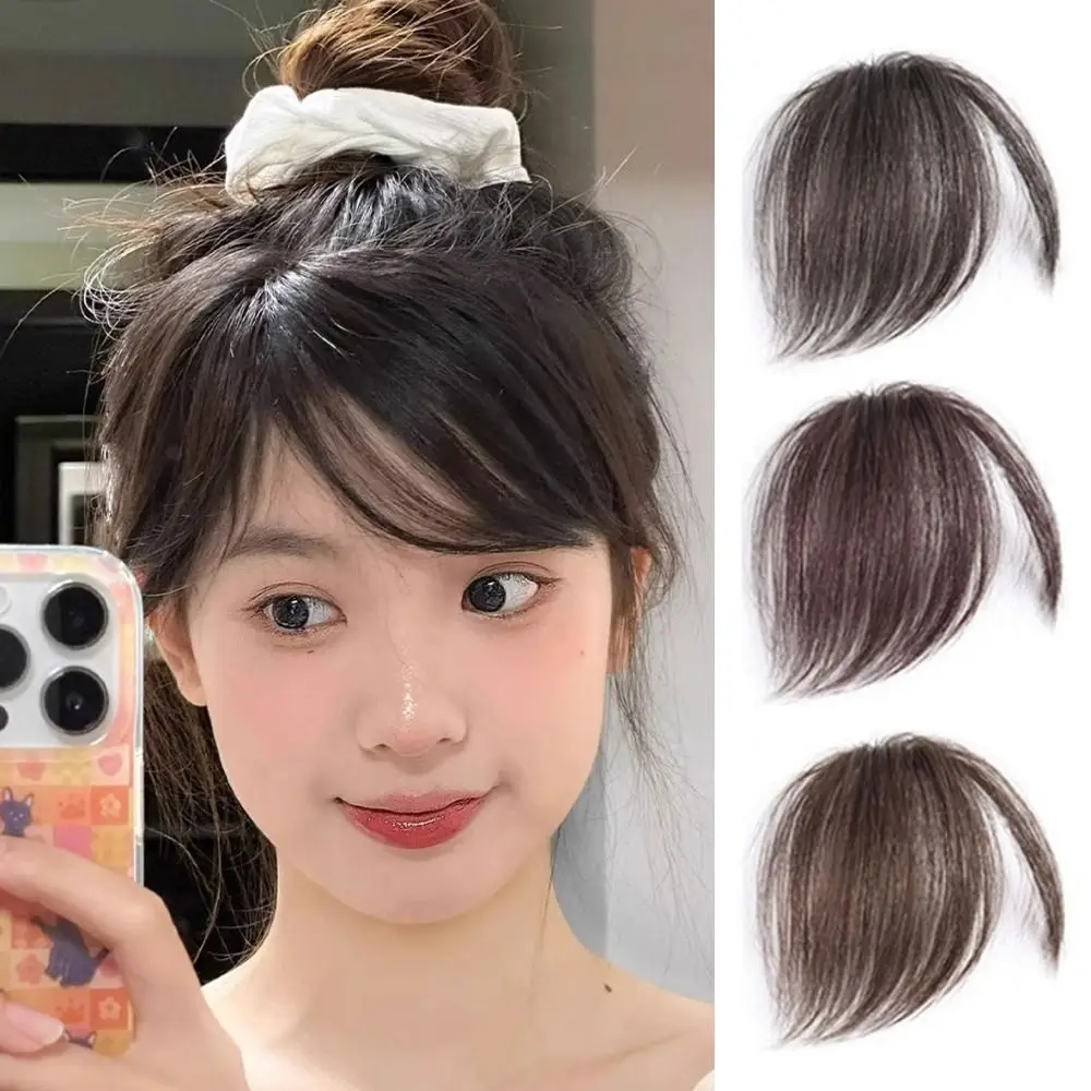 Seamless Human Hair Oblique Bangs 3D Natural Air Bangs Fluffy Hair Extension Side Bangs Daily