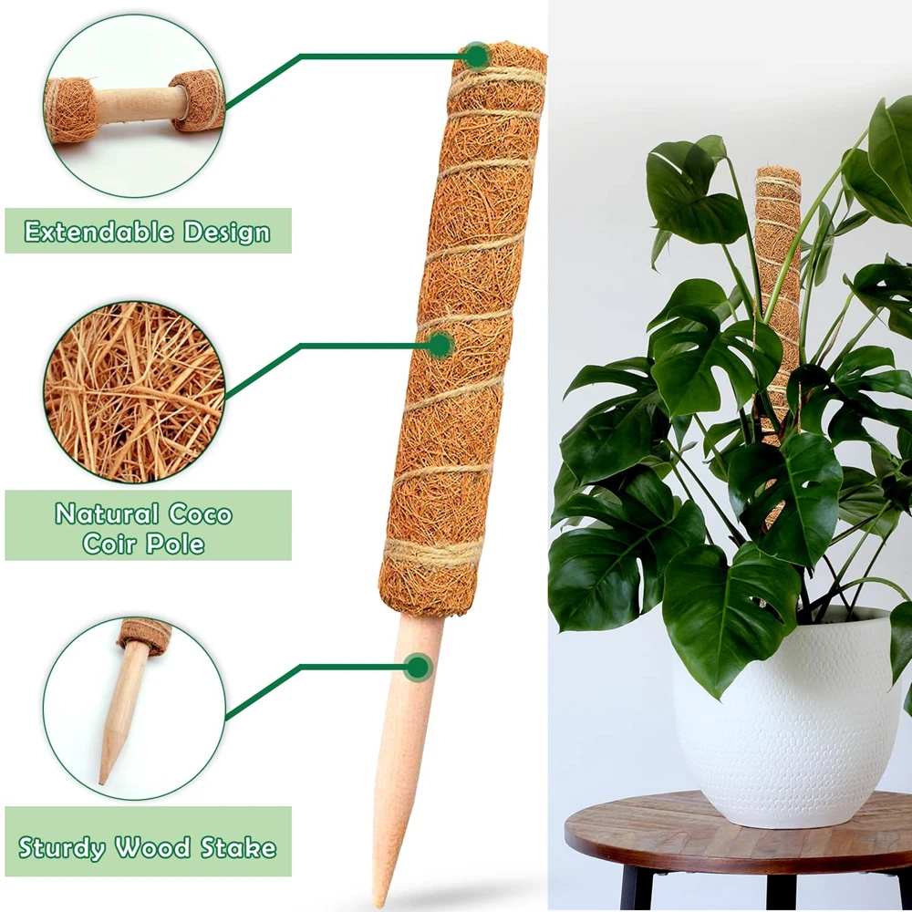 Coco Plant Pole for Climbing Indoor Potted Plants Moss Pole for Plants Train Monstera Philodendron Pothos Creeper Plants Grow