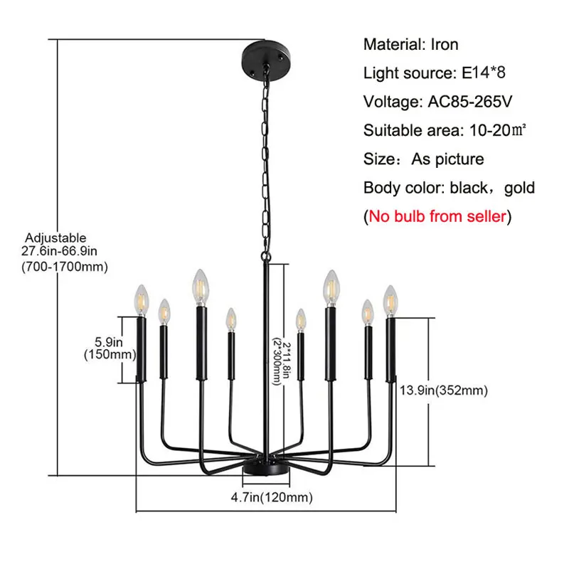 Modern 8 heads American Pendant Lamp Hanging lamp Living Room Dining Room Kitchen Bedroom Study Iron European style Chandelier