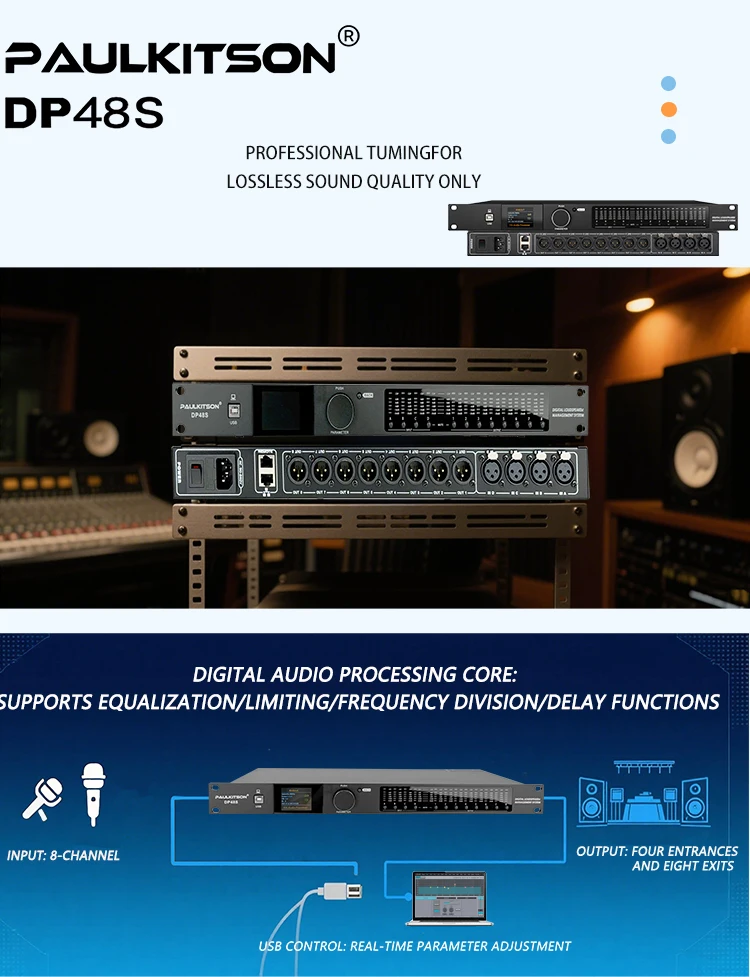 Paulkitson DP48S Digitaler Audio-Prozessor PC-Software-Steuerung IIR-Limiter Lautsprechermanagement Professionelles Bühnen-, Bar- und Heim-Audio – Detail 1