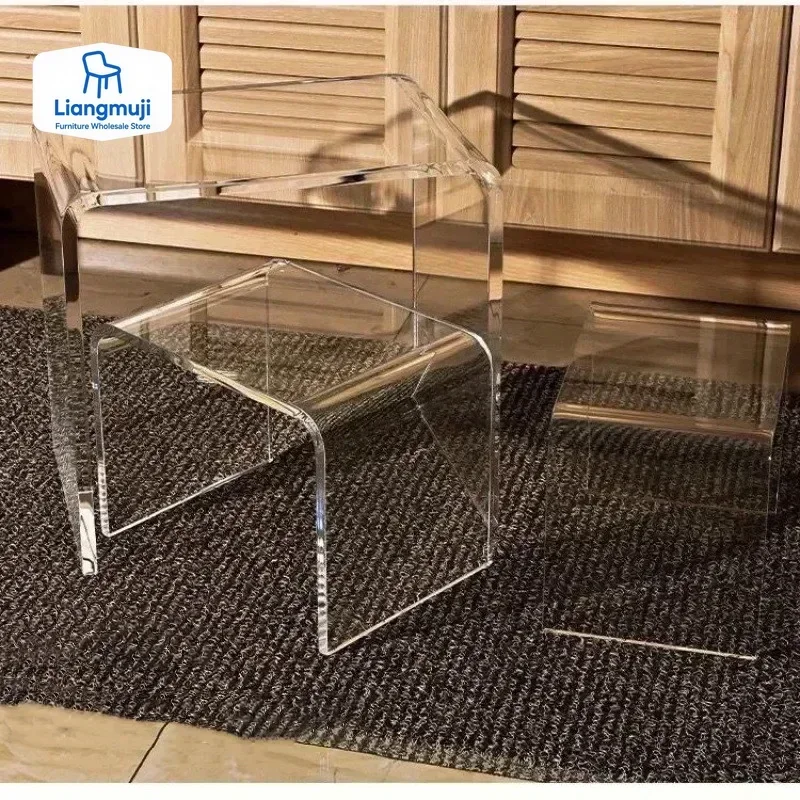 

Nordic Acrylic Transparent Small Chair Shoe Changing Stool Mini Side Table Makeup Ottoman for Modern Living Room Home Furniture
