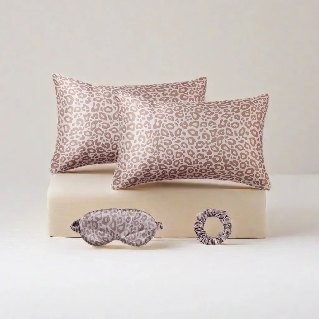 3-piece/4-piece Leopard Print Pillow Cases Nordic Pillow Cover Eye Mask Headband Portable Travel Sleep Pillowcase Set