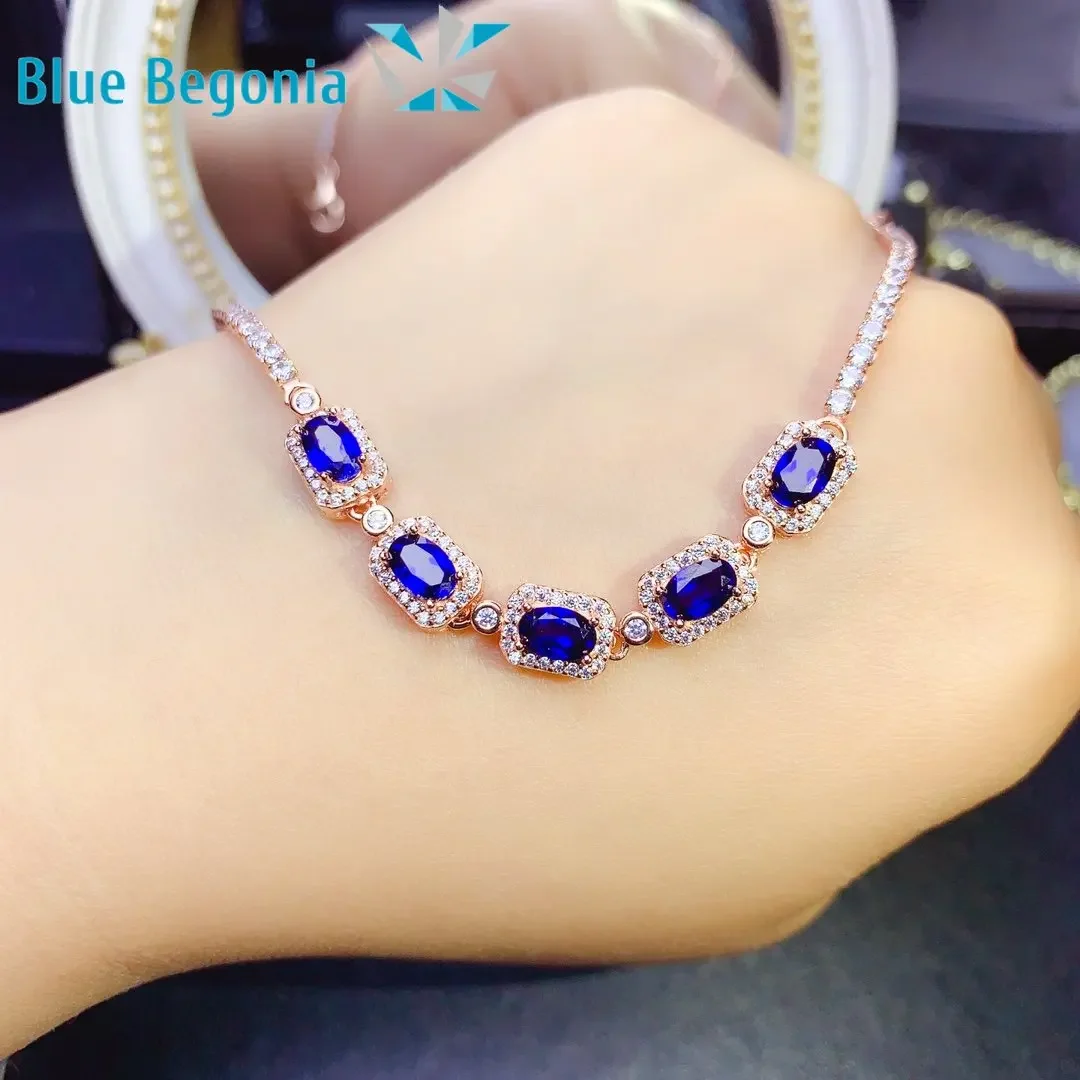 Sapphire Bracelet 925 Sterling Silver Fine Jewelry for Women Anniversary Party Girl friend Gift 5pcs 4*6MM