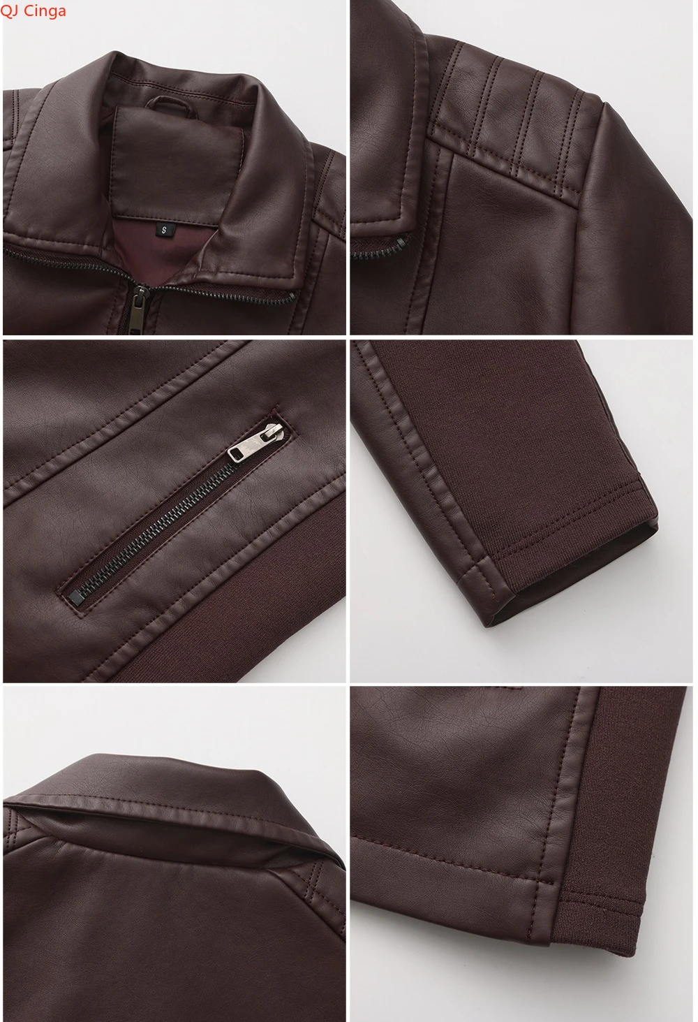 سترة نسائية من البولي يوريثان باللون العنابي مع ياقة طية صدر السترة، معطف أنيق كاجوال من الجلد الصناعي الأسود، معطف كاكي مرقع.