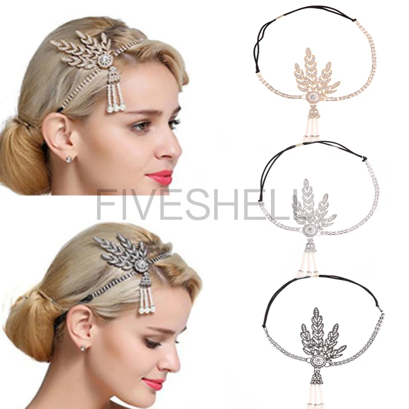 Women Vintage 1920s Retro Rose Headband Vintage Bridal Rhinestone Pearl Great Gatsby Flapper Hallowen Costume Dress Accessories