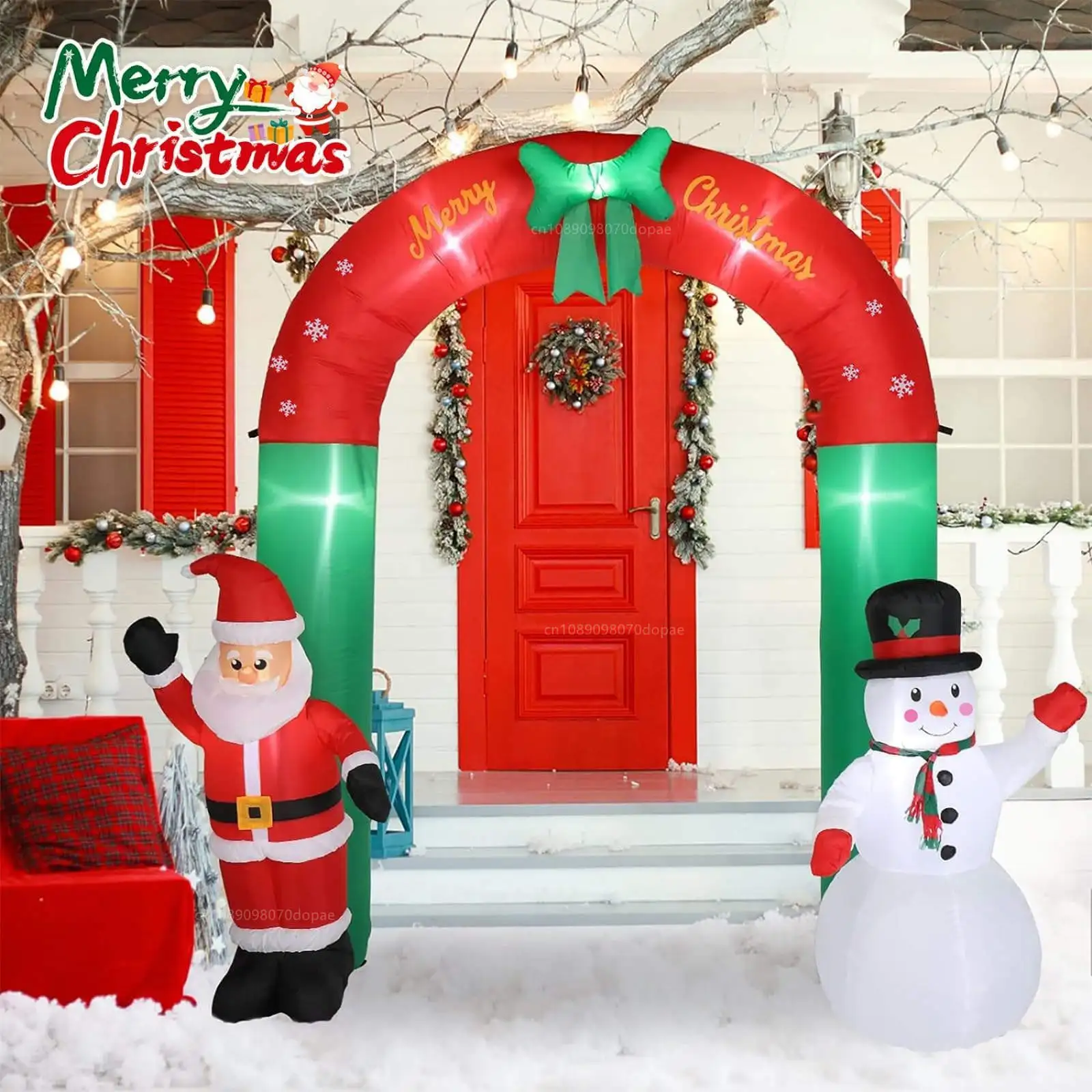 

8FT/2.4M Christmas Day Inflatable Greenflower Arch Model Built-in LED Light Outdoor Courtyard Holiday Party Fun Decoration Props