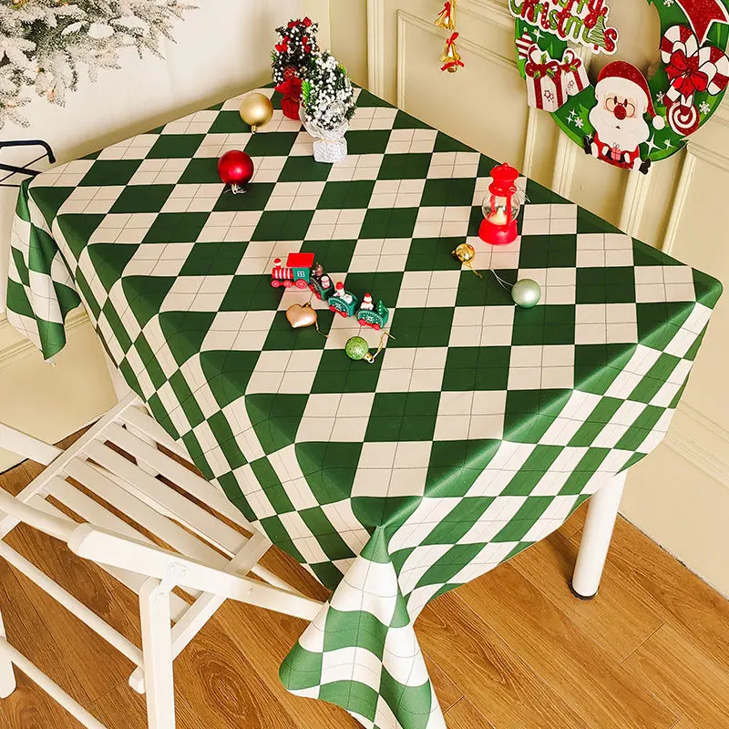 

2059-A Red festive Christmas atmosphere dining table plaid cloth