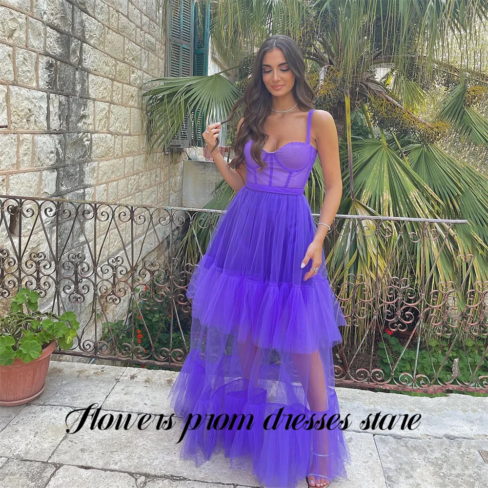 الزهور الأرجواني فساتين لحضور الحفلات الموسيقية بلا أكمام المتدرج فستان المشاهير السباغيتي الأشرطة مساء فستان تول فساتين لحفلة موسيقية مخصصة #1