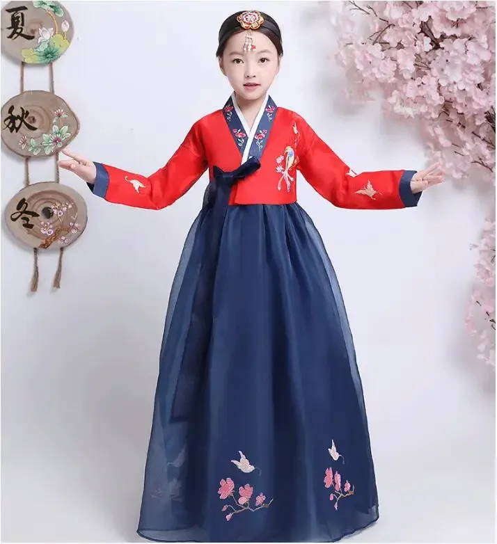 Girls Korean Traditional Clothing Hanbok Embroidery Costume Kids Dance Dress Stage Perform